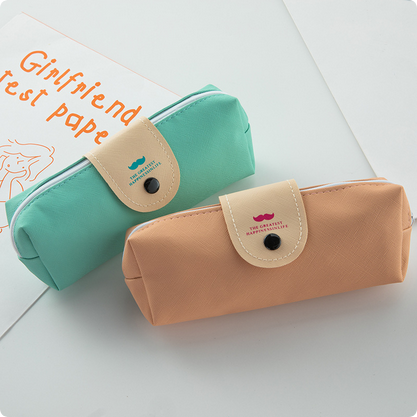 Picture of Korean style simple beard snap pencil case PU large capacity student stationery bag pencil