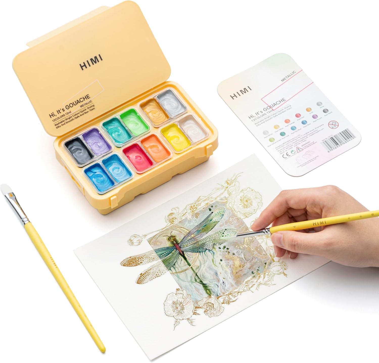 Picture of HIMI Gouache Paints Set 12 Colours 12 ml Metallic Gouache Paint Jelly Cup Design, Non Toxic Paint for Canvas and Paper, Art Supplies