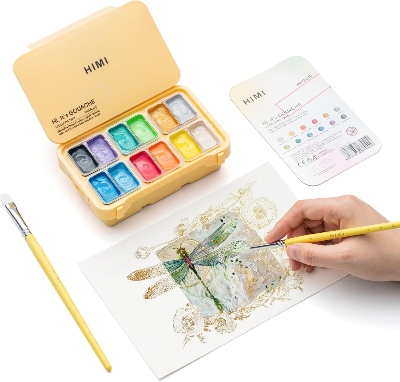 Picture of HIMI Gouache Paints Set 12 Colours 12 ml Metallic Gouache Paint Jelly Cup Design, Non Toxic Paint for Canvas and Paper, Art Supplies
