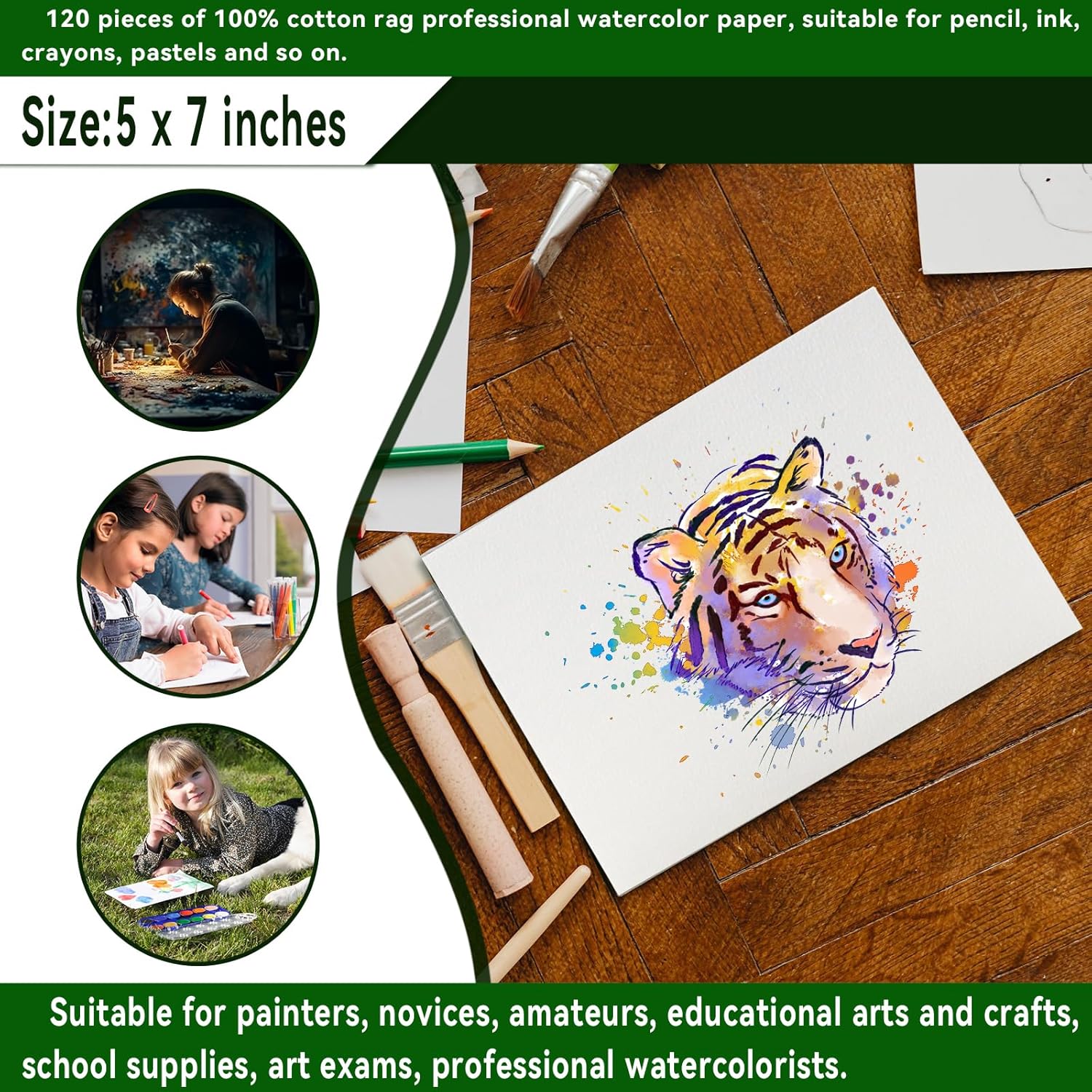 Picture of Papertree 10Pcs Cotton White Watercolor Paper Cold Press Paper  Watercolor Drawing Student Artist 5 x 7 inch