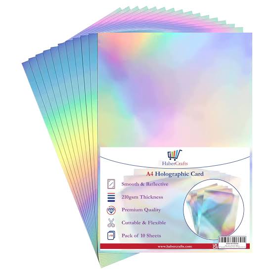 Picture of Holographic Card A4 Silver Rainbow Card Metallic Holographic Paper Thick 210gsm Card Shiny Rainbow Silvered Sheets Foil Activity Craft Scrapbooking Cardstock With Iridescent Shimmer Finish (10 Sheets)