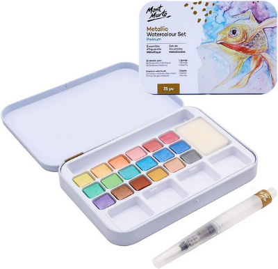 Picture of Mont Marte Metallic Watercolour Cake Set in Tin Premium 21pc