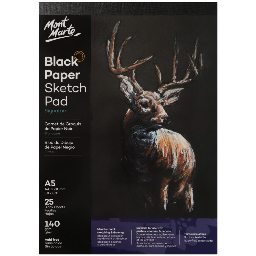 Picture of Mont Marte Black Paper Sketch Pad 25 sheet 140gsm A5