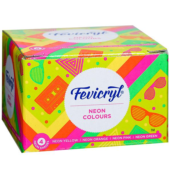 Picture of Fevicryl Neon Acrylic Colour Kit, Neon Paints 4 Shades, 15ml