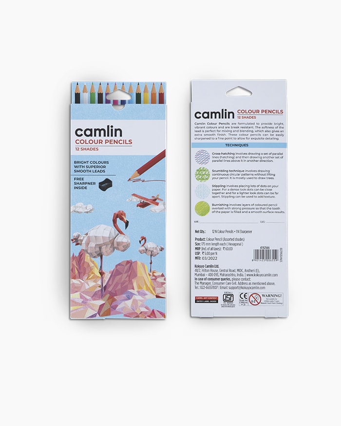 Picture of Camlin Colour Pencils 12 shades with Sharpener, Full size Assorted pack