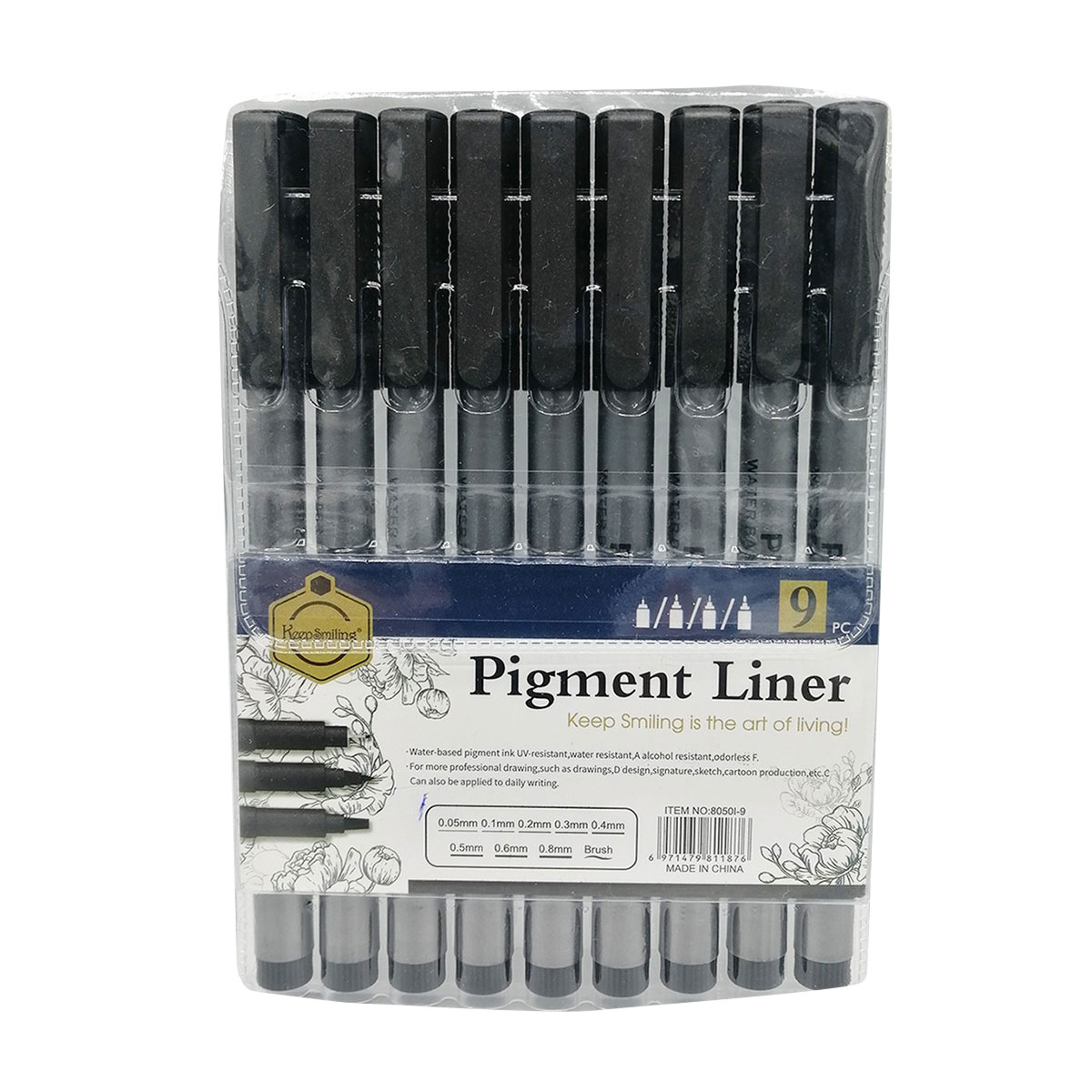 Picture of Keep Smiling Set of 9pcs 0.05 to 0.8 Drawing Pen Fine Liner Set, best Sketching Pens for Arts & Craft Students Pigment Liner Pigma Micron Drawing Pens