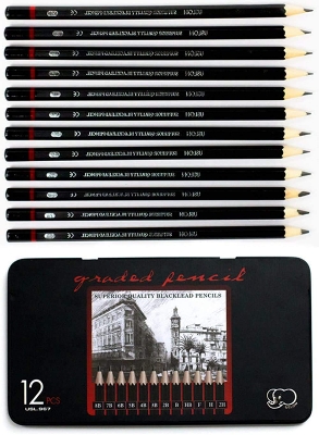 Picture of Drawing Pencils Quality Graphite Sketching Pencils in Hard iron box  8B-2H