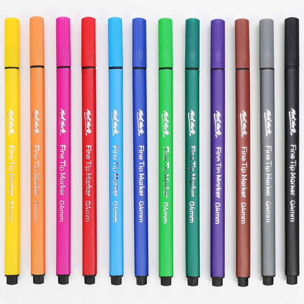 Picture of Mont Marte Fine Tip Marker 12pc Tri Grip in Case