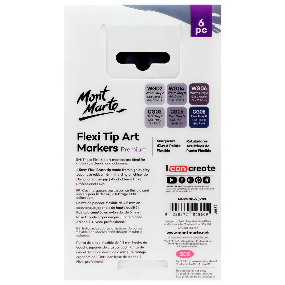 Picture of Mont Marte Flexi Tip Alcohol Art Markers 6pc - Grey Tones