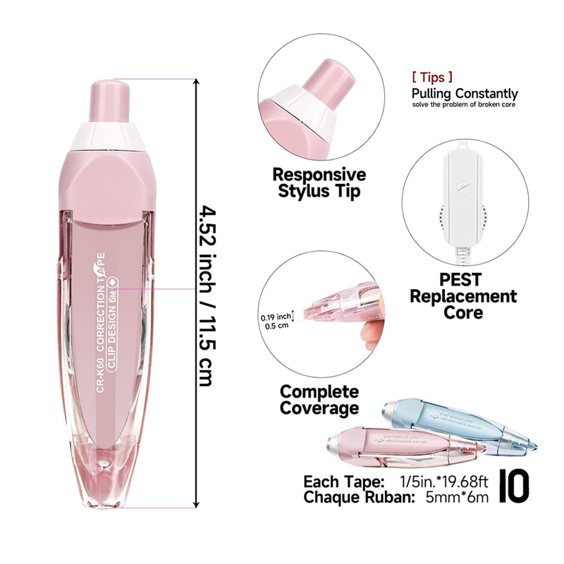 Picture of Quick Dry Refillable Retractable White Out Correction Tape, Mini Small Japanese Aesthetic Cute White Out Tape, Refill Pen Applicator, for Kawaii School Office Students Kids Supplies