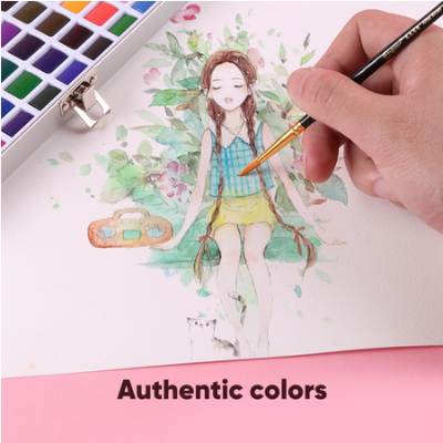 Picture of Giorgione G-ZG 90 colors metallic pearlescent solid watercolor paint with water ink brush set with metal box