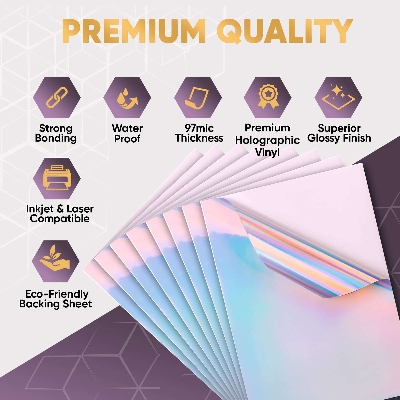 Picture of 10 Sheets Holographic Paper A4 Vinyl Sticker Printable Label Self Adhesive Paper Sticker Waterproof Laser Color for Inkjet Print