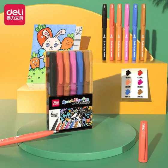 Picture of Deli SK145 fluorescent pen art painting color soft painting pen PP box 6 color label pen artifact