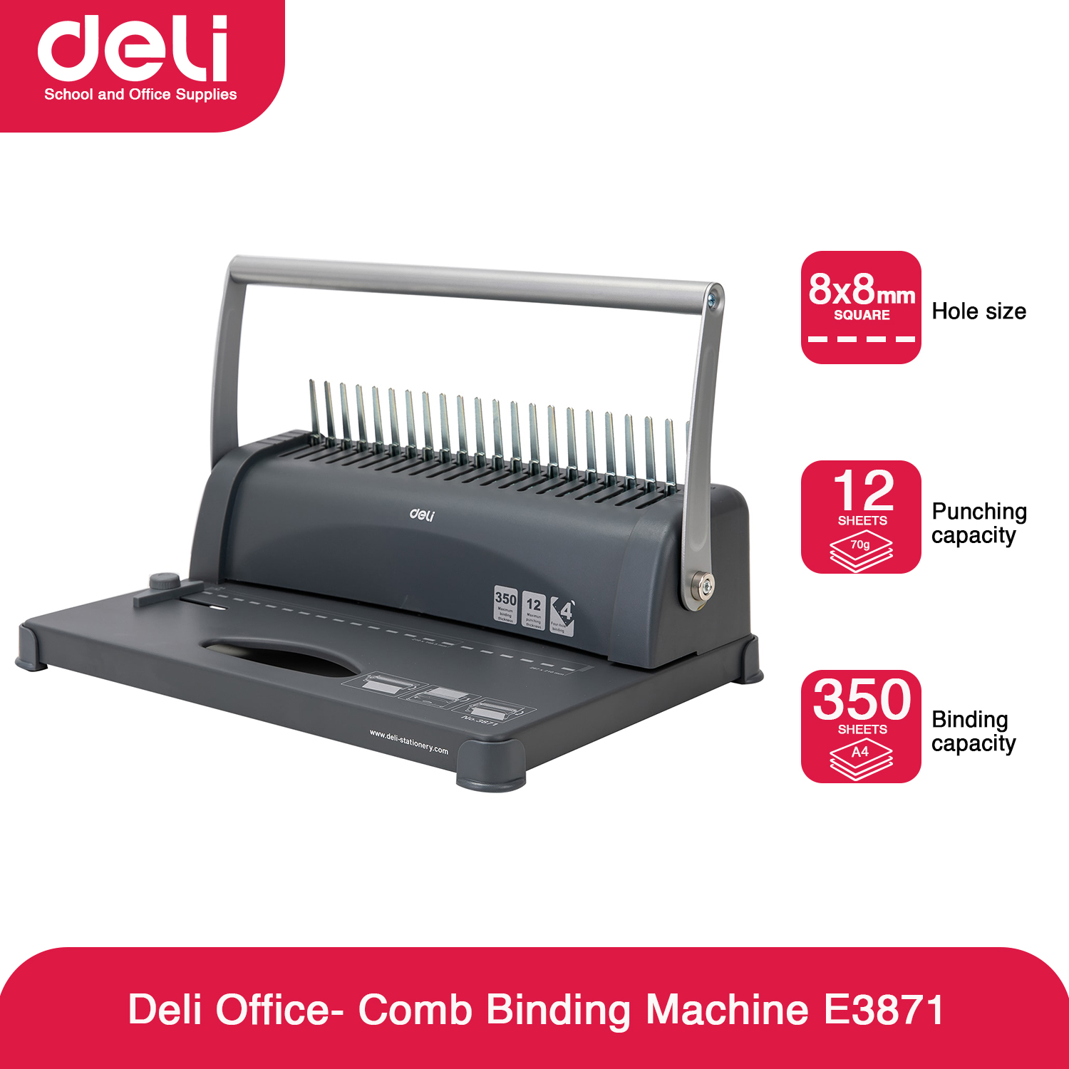 Picture of Deli E3871 350 Sheets 21-HOLE Steel Comb Spiral Binding Machine