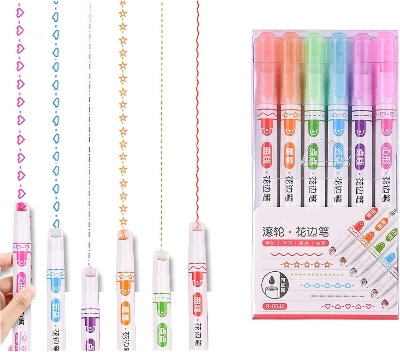 Picture of Curve Highlighter Pen, Colored Curved Pens for Note Taking,Dual Tip Pens with 6 Different Curve Shapes Fine Tips, Dual Tip Pens with Different Curve Shapes