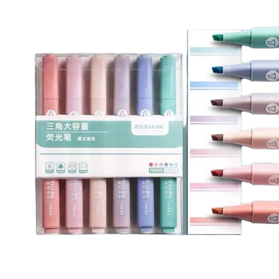 Picture of 6 pcs/Pastel highlighters/Stationery/Pastel markers/Water-based markers/Inexpensive text highlighters f0643