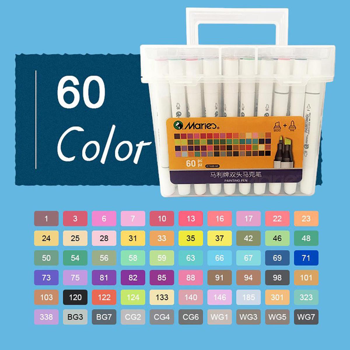 Picture of Marie's Dual Tip Colored Art Markers with Carrying Storage Box, Assorted Colors - 60 Colors/Pack