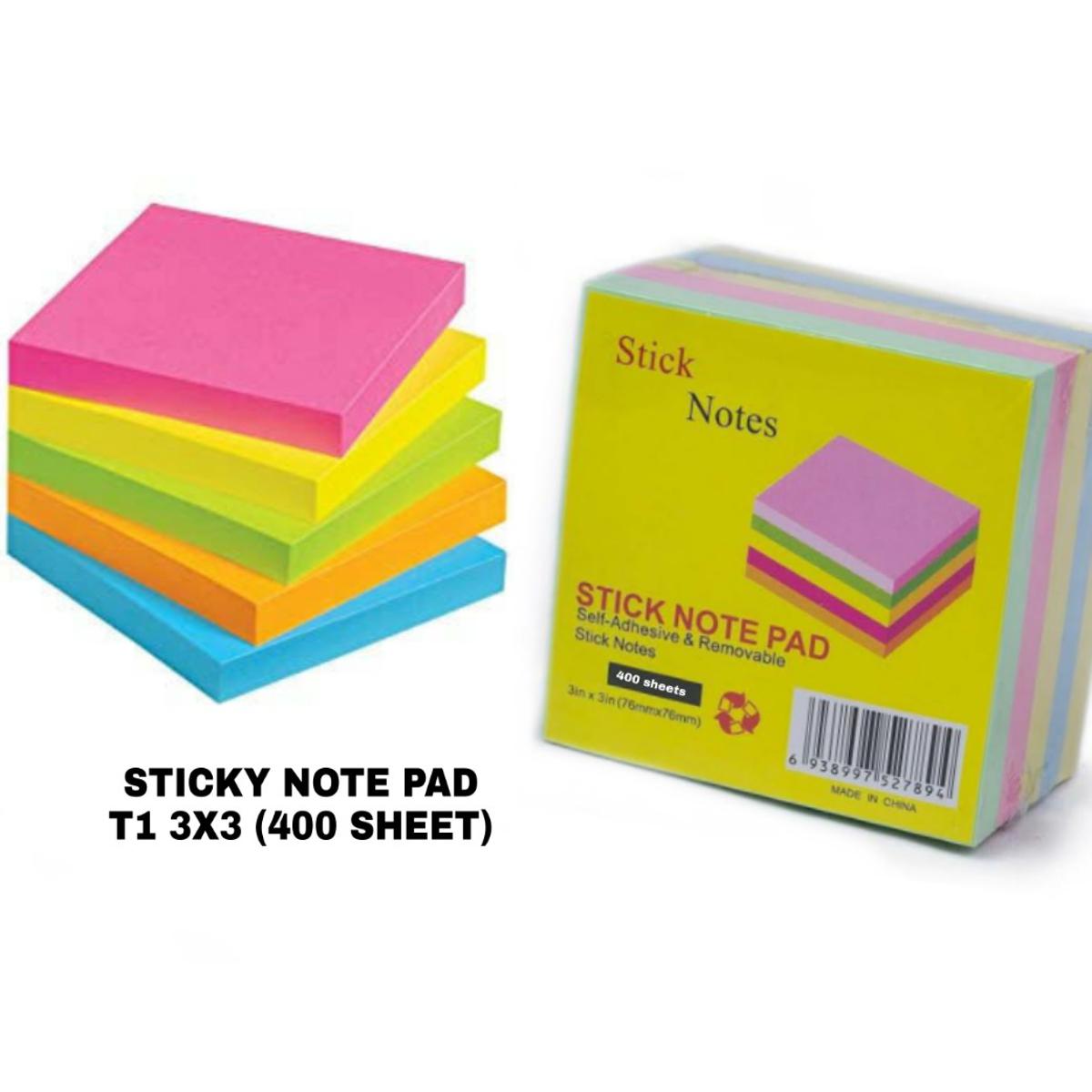 Picture of Sticky Notes 3x3 Post It Note Pad 5 Colors notepaper - 400 Sheets