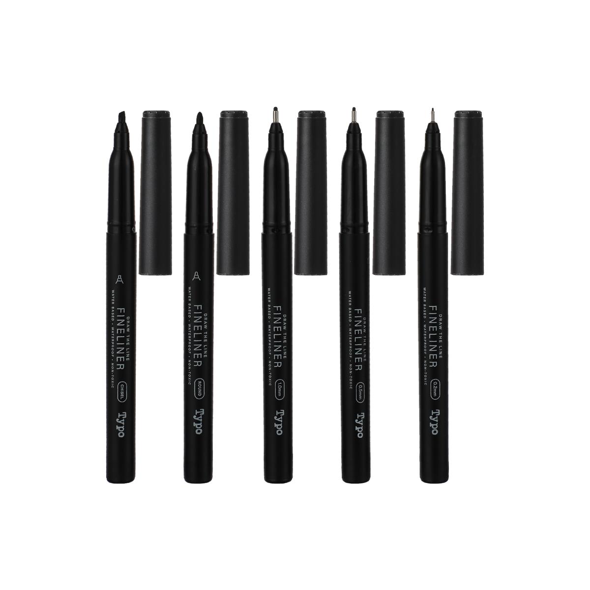 Picture of PaperTree 5 Black Fineliners Set (Round, 1.0mm, Chisel, 0.5mm, 0.2mm)