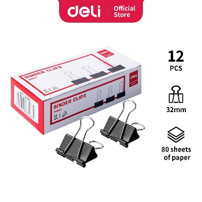 Picture of Deli Effortless Binder Clip E38563, 32mm - 12 Pcs