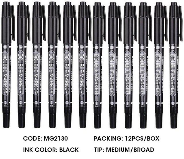 Picture of Dual Tip Waterproof Permanent Marker 12 Pcs BLACK