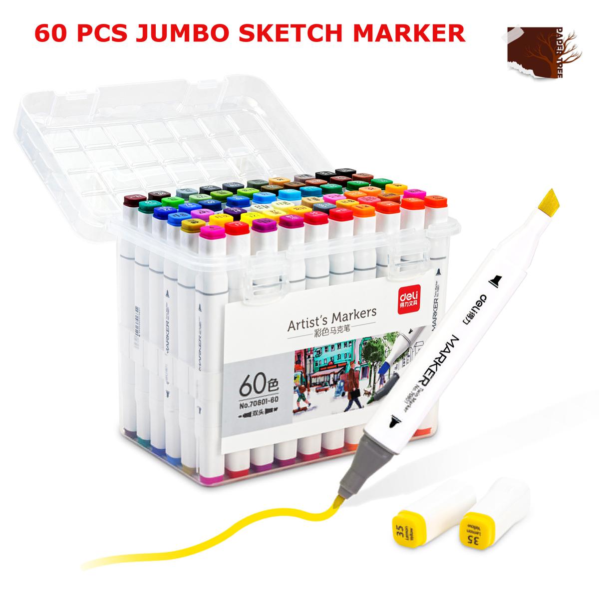 Picture of Deli E70803-60 Markers Sets 60 Colors Sketching Markers Double Head Alcohol based Pen Art School Supplies Drawing Set For Artist