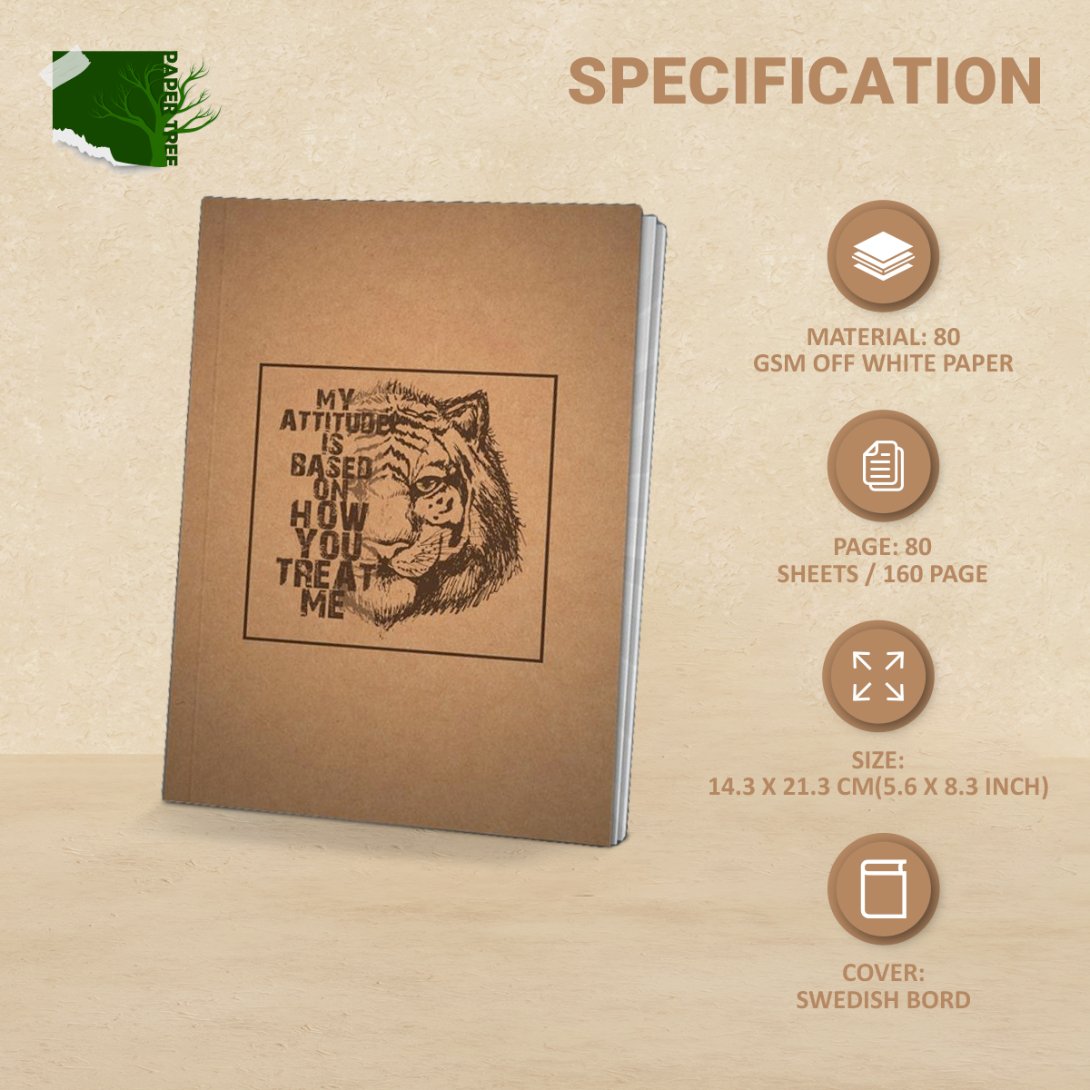 Picture of Papertree Notebook Sketchbook Drawing Sketchpad (My attitude depand..) ● Perfect For Graphite Pencils ● Colour Pencils ● Pastel Pencils ● Charcoal Pencils ● Soft Pastels ● Oil Pastels ● Metallic Fineliners