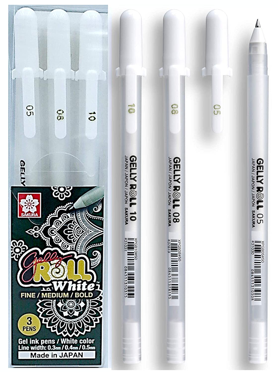 Picture of Sakura Gelly Roll Pen White  Fine Medium Bold 3 Pen Set