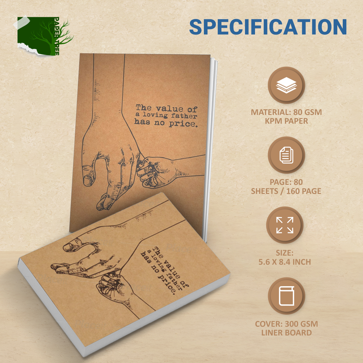 Picture of Papertree Vintage A5 Notebook Sketchbook Drawing Sketchpad [The Value Of Loving Father] Perfect For ● Graphite Pencils ● Colour Pencils ● Pastel Pencils ● Charcoal Pencils ● Soft Pastels ● Oil Pastels ● Metallic Fineliners