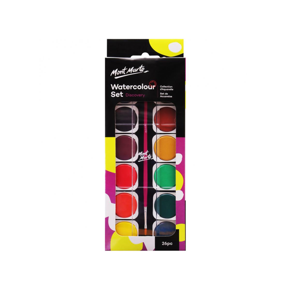 Picture of Mont Marte Watercolour Paint Set  26 pcs | High quality deep coloured pigments | Brush and tube of white paint included