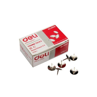 Picture of Deli E0020 Thumb Tack Nickel Plated 100 Pcs Box