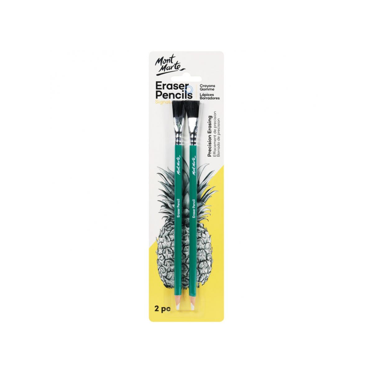 Picture of Mont Marte Signature Eraser Pencils 2pc- 7mm wood pencil body, 4mm white eraser strip