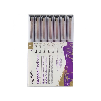 Picture of Mont Marte Graphic Fineliner Pen 0.05mm, 0.1mm, 0.3mm, 0.5mm, 0.7mm, 1.0m, Brush  7 Pcs set