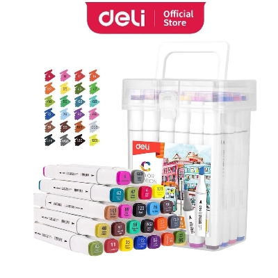 Picture of Deli	E70801-24 Dual Tip Quick Drying Alcohol Solvent Ink Based Art Sketch Marker Set - Fine 1mm and Chisel 7mm Nibs  Versatile and Vibrant Colors