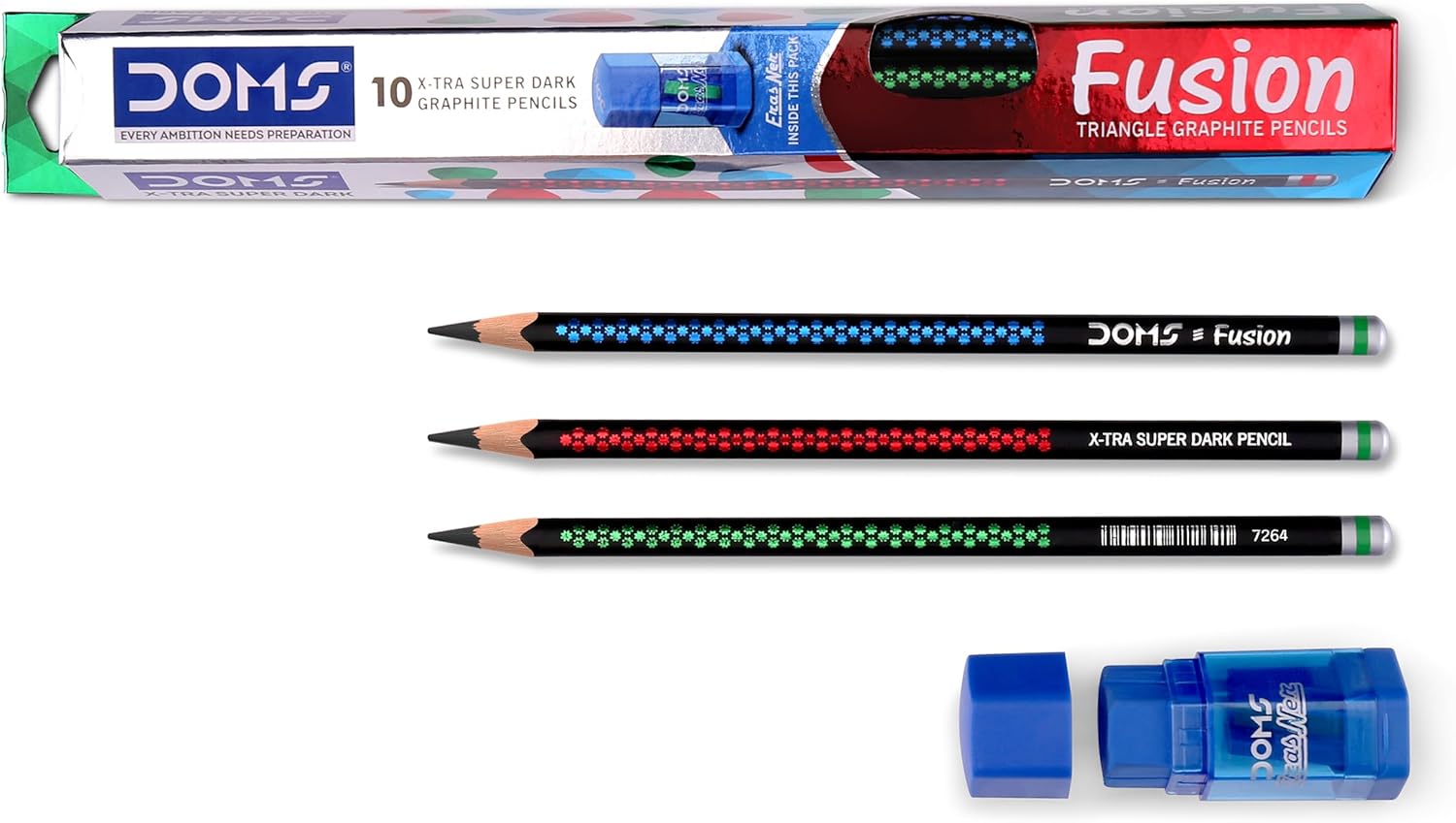 Picture of Doms Fusion X-Tra Super Dark Pencils - 10pcs With Free 1 Eraser 1 Sharpner