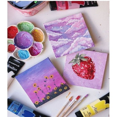 Picture of Mini Canvas Paper | Mini Water & Acrylic Color Paper | 4x4 inch Pack of 10 Pcs