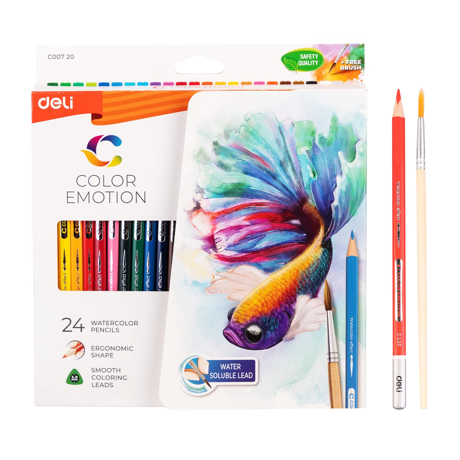 Picture of Deli emotion EC00720 watercolor pencils with a brush pack of 24 colors