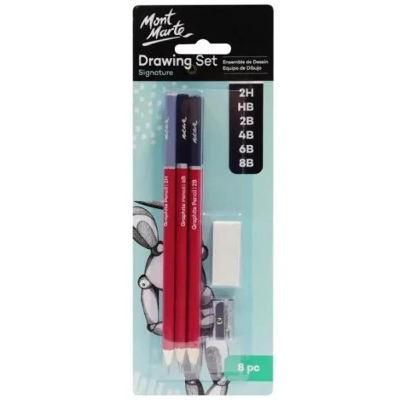 Picture of Mont Marte Drawing set  8 Pcs set 6 grades of graphite pencils - 2H, HB, 2B, 4B, 6B and 8B Includes eraser and metal sharpener