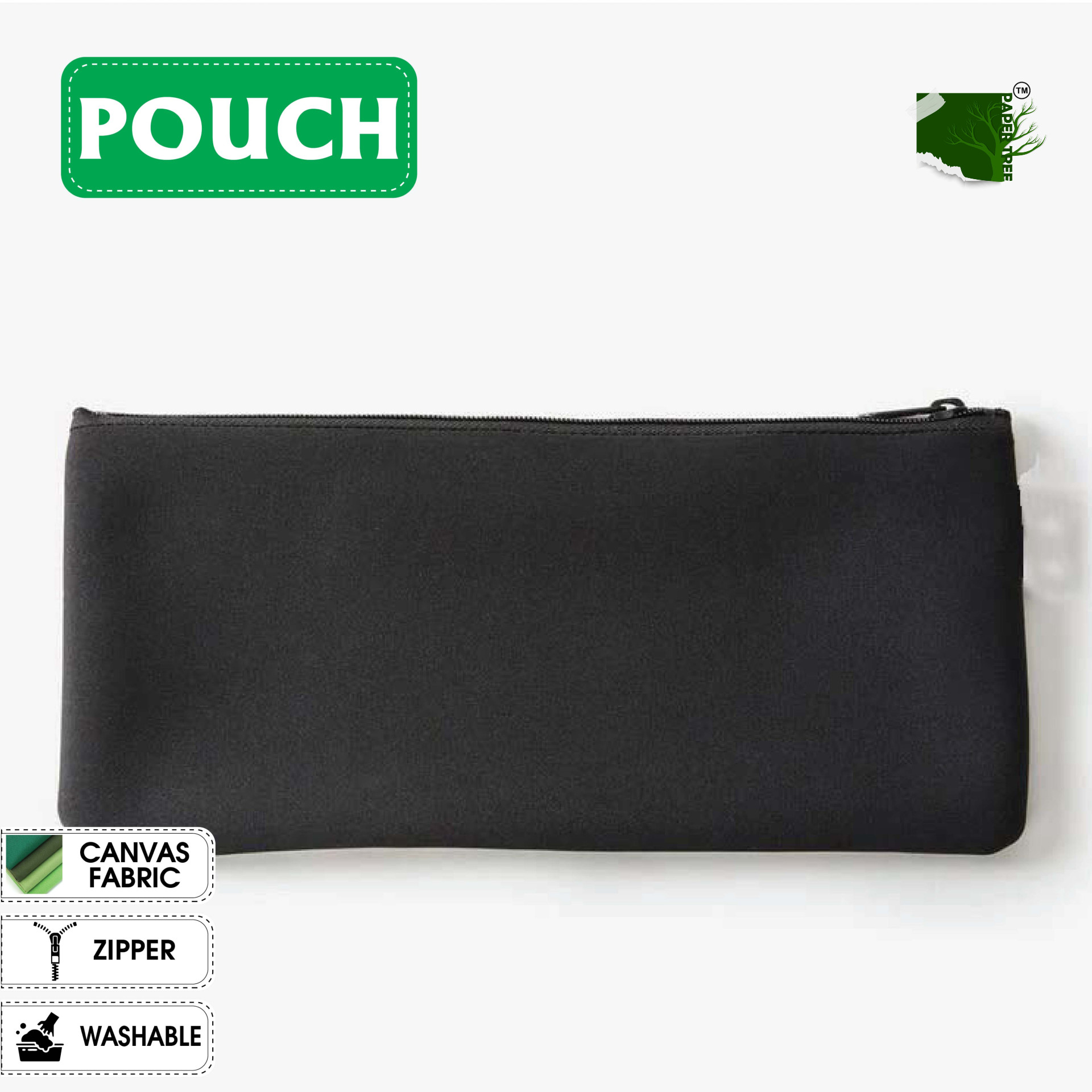 Picture of Premium Pouch Pencil Bag for Cosmetics, Mobile, Coins - Off White Canvas with Zipper, 8x4.5 inches
