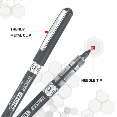 Picture of Hauser Tech 5 Gel Pen Black Ink Tip Size  0.55 mm  | Liquid Ink With German Technology | Comfortable Grip With Smudge Free Writing | Sturdy, Refillable Pen | Blue Ink