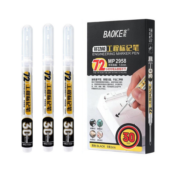 Picture of 1 PCS BAOKE 2958 Long head Enginiaring Marker pen Long Nib Head Markers for Metal Perforating Pen, Waterproof, Bathroom, Woodworking Decoration, Multi-Purpose