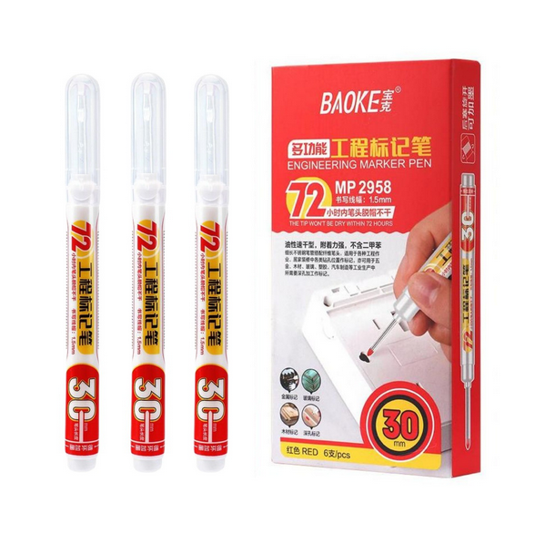 Picture of 1 PCS BAOKE 2958 Long head Enginiaring Marker pen Long Nib Head Markers for Metal Perforating Pen, Waterproof, Bathroom, Woodworking Decoration, Multi-Purpose