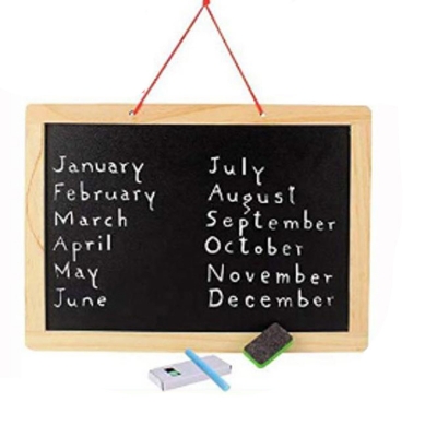 Picture of White board, Black Slate, Alphanumeric Magnet, Notice Board with Magnetic Mathematical Signs 5 in 1 Wooden Frame Double Sided