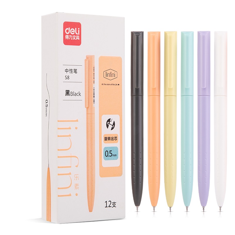 Picture of Deli S8 Quick-drying Rotary Writing Gel Pen 0.5mm Black - 12 Pcs or 2 PCS