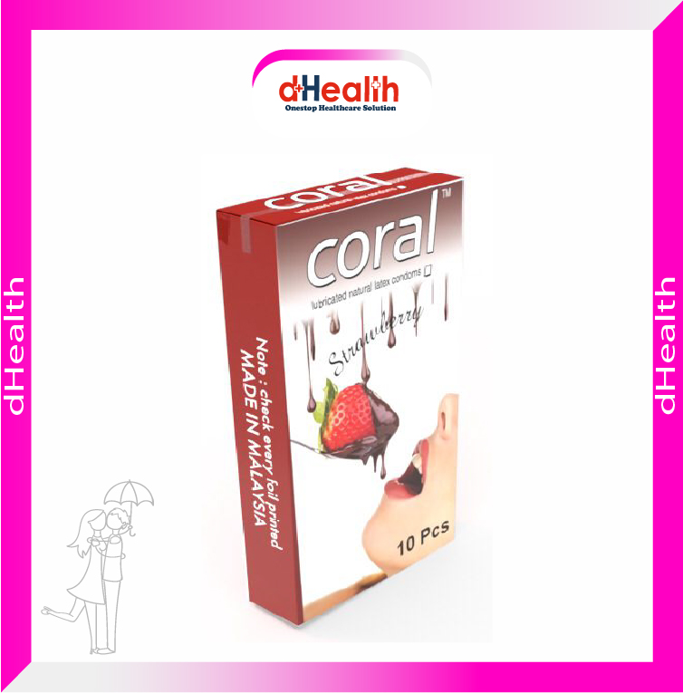 Picture of Coral Strawberry Flavored Lubricated Natural Latex Condoms Single Pack(1x10)=10Pcs & MY Jelly 50g Personal Lubricate Combo Pack