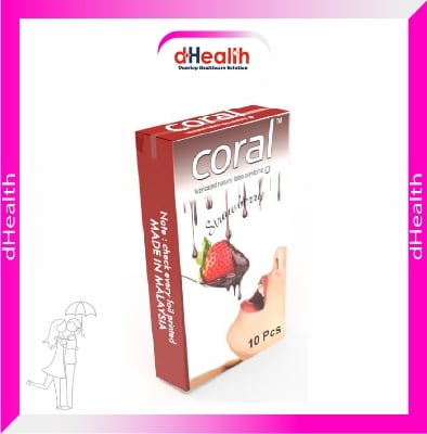Picture of Coral Strawberry Flavored Lubricated Natural Latex Condoms Single Pack(1x10)=10Pcs & MY Jelly 50g Personal Lubricate Combo Pack