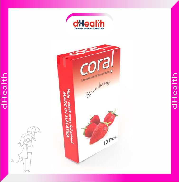 Picture of Coral Strawberry Flavored Lubricated Natural Latex Condoms Single Pack(1x10)=10Pcs & MY Jelly 50g Personal Lubricate Combo Pack