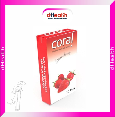 Picture of Coral Strawberry Flavored Lubricated Natural Latex Condoms Single Pack(1x10)=10Pcs & MY Jelly 50g Personal Lubricate Combo Pack