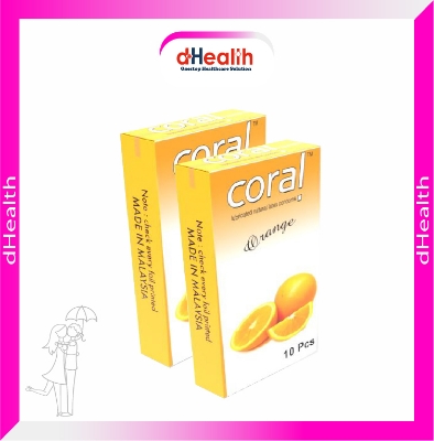 Picture of Coral Orange Flavored Lubricated Natural Latex Condoms (2x10)=20Pcs Combo Pack