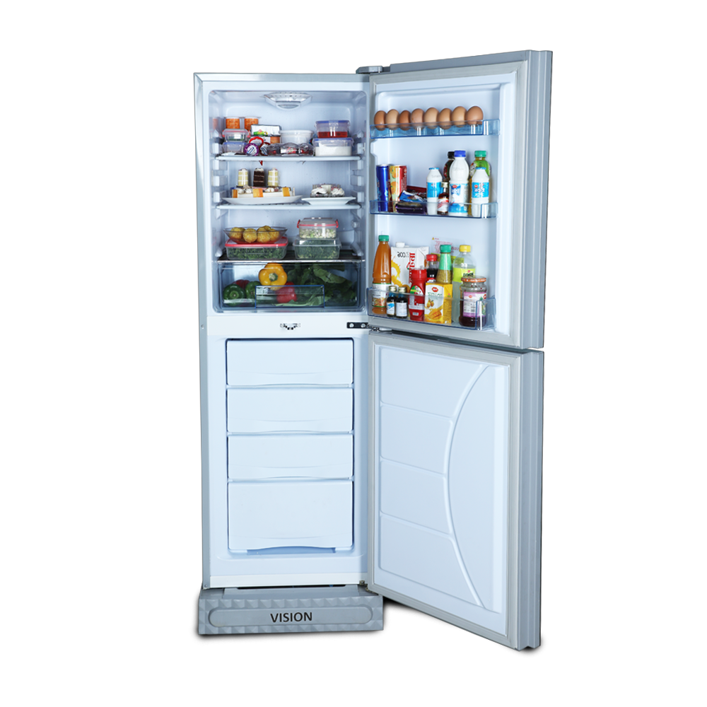 Picture of VISION Glass Door Refrigerator RE-216 Liter Mirror Blue Peony Bottom Mount 